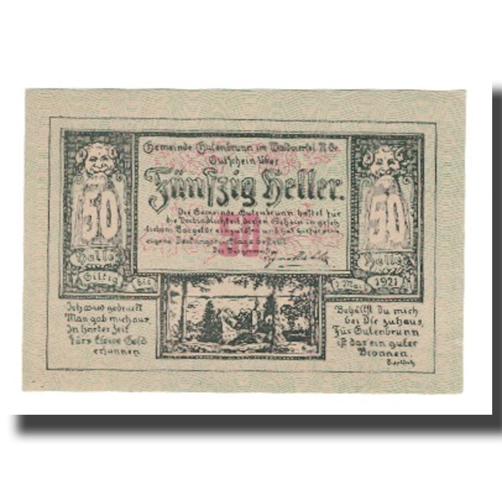 Banknot, Austria, Gutenbrunn N.Ö. Gemeinde, 50 Heller, valeur faciale, 1921