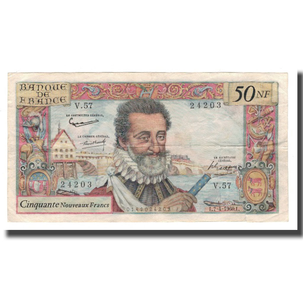 Frankrijk, 50 Nouveaux Francs, Henri IV, 1960, 1960-04-07, TB, Fayette:58.05