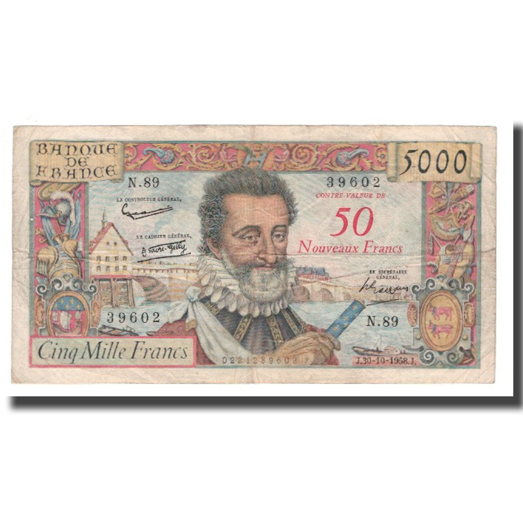 Francia, 50 Nouveaux Francs on 5000 Francs, Henri IV, 1958, 1958-10-30, BC