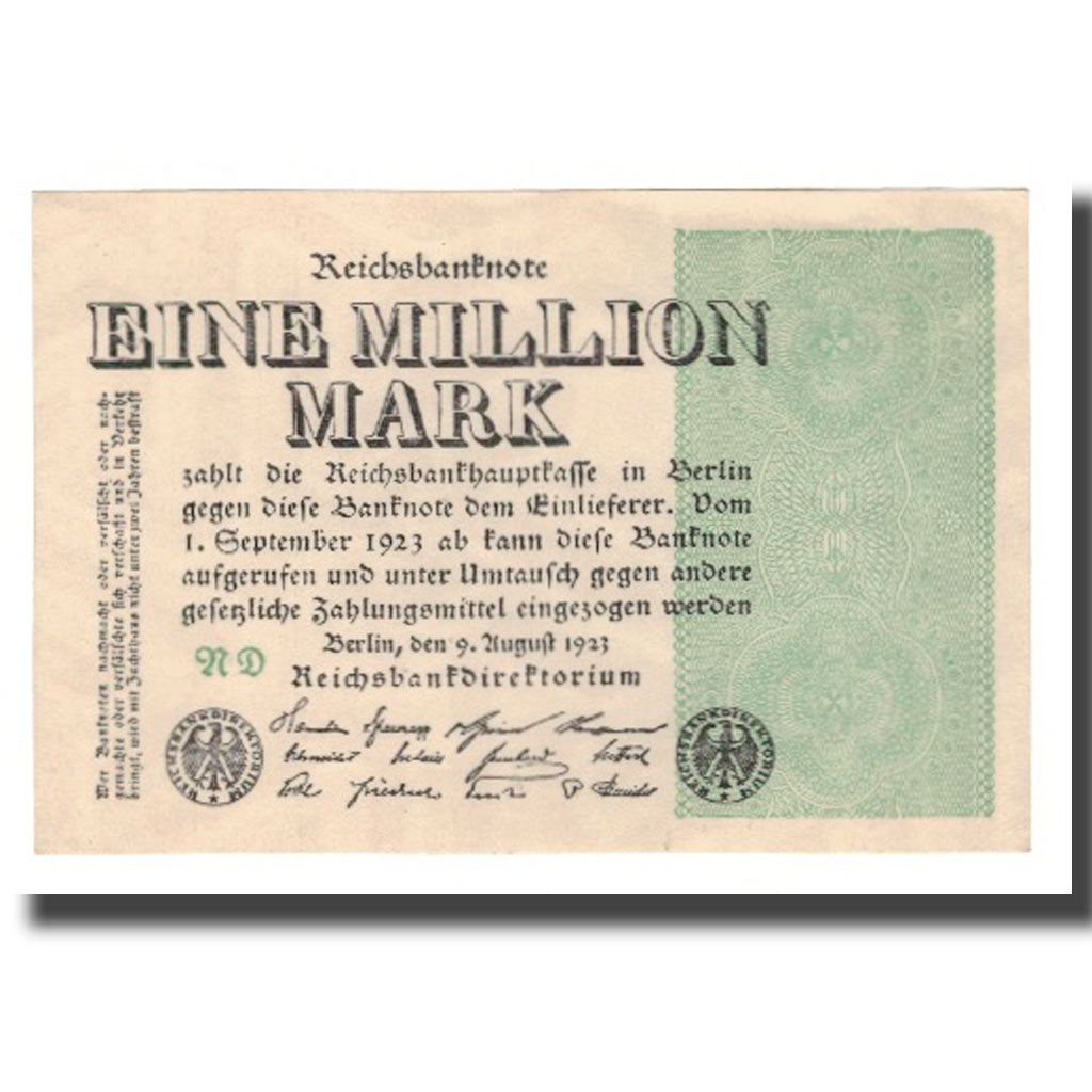 Geldschein, Deutschland, 1 Million Mark, 1923, 1923-08-09, KM:102a, VZ