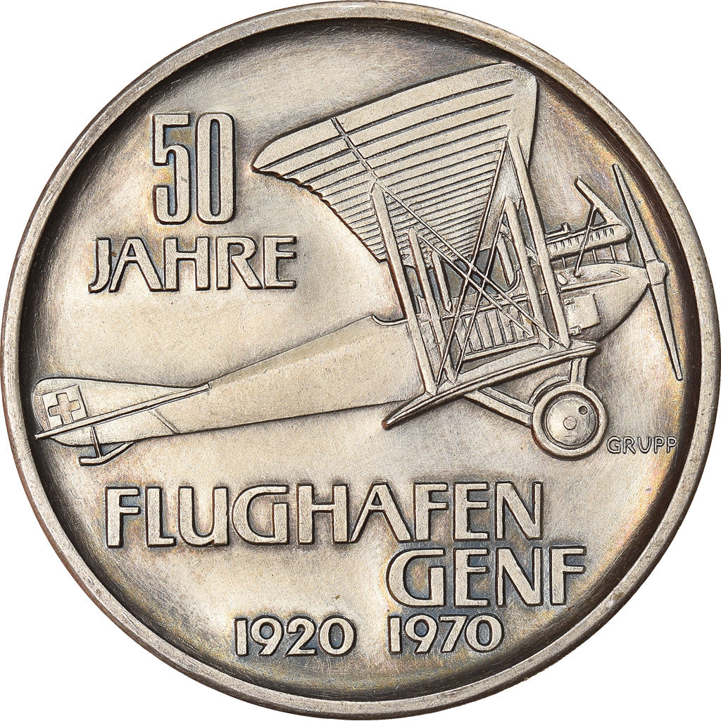 Switzerland, Medal, 50 Ans Airport de Genève, Aviation, 1970, MS(63), Silver