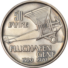 Switzerland, Medal, 50 Ans Airport de Genève, Aviation, 1970, MS(63), Silver