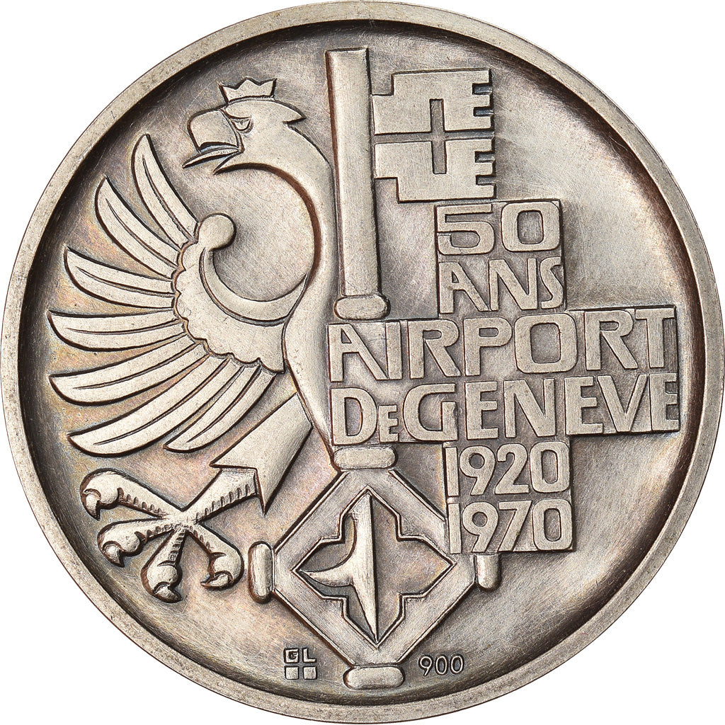Switzerland, Medal, 50 Ans Airport de Genève, Aviation, 1970, MS(63), Silver