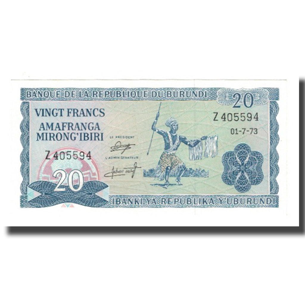 Nota, Burundi, 20 Francs, 1973, 1973-07-01, KM:21b, UNC(65-70)