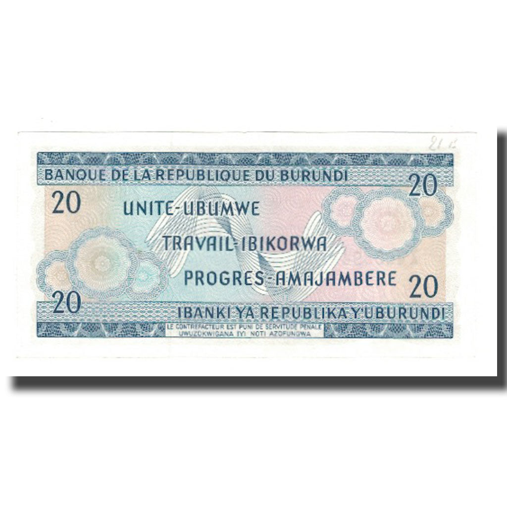Nota, Burundi, 20 Francs, 1973, 1973-07-01, KM:21b, UNC(65-70)