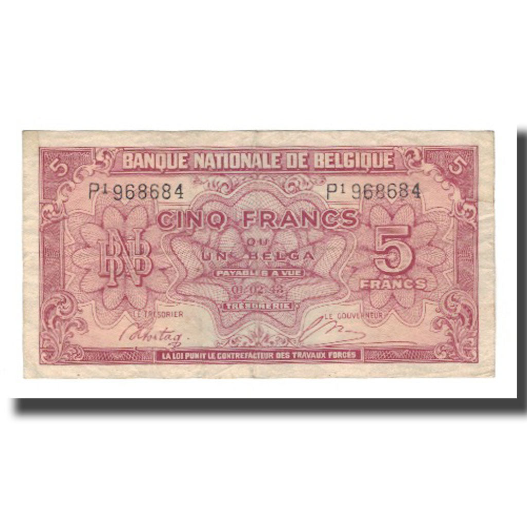 Nota, Bélgica, 5 Francs-1 Belga, 1943, 1943-02-01, KM:121, EF(40-45)