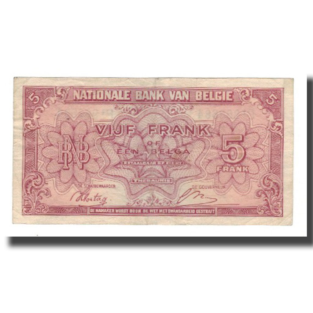 Nota, Bélgica, 5 Francs-1 Belga, 1943, 1943-02-01, KM:121, EF(40-45)