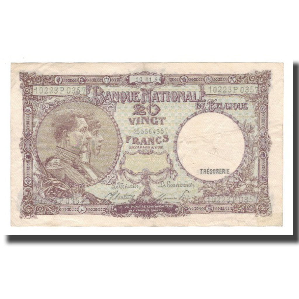 Banconote, Belgio, 20 Francs, 1944, 1944-11-10, KM:111, BB