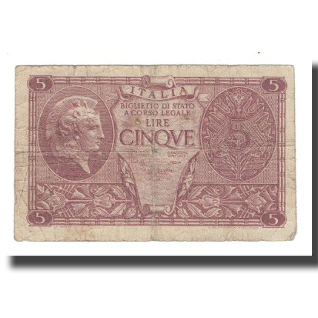 Banconote, Italia, 5 Lire, 1944, 1944-11-23, KM:31c, MB