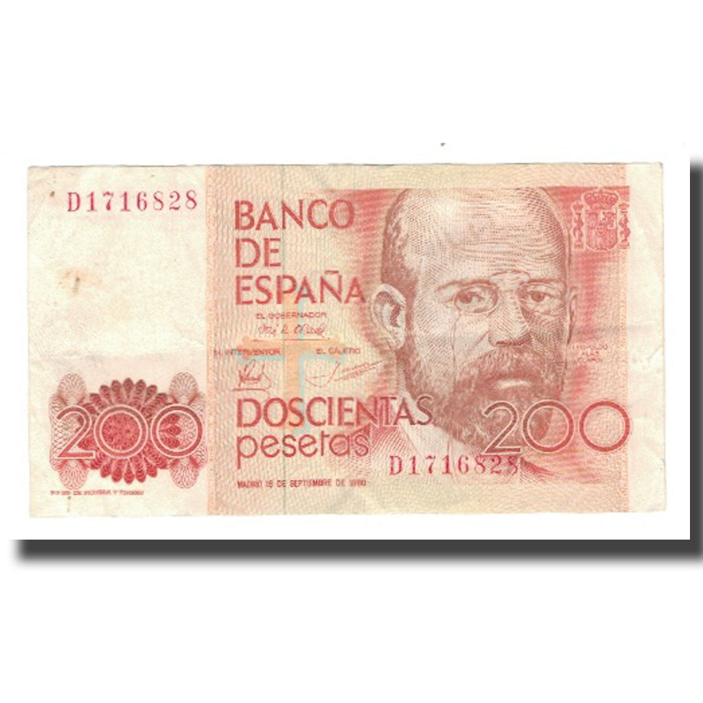 Nota, Espanha, 200 Pesetas, 1980 (1984), 1980-09-16, KM:156, EF(40-45)