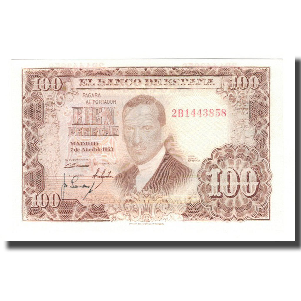 Geldschein, Spanien, 100 Pesetas, 1953 (1955), 1953-04-07, KM:145a, VZ