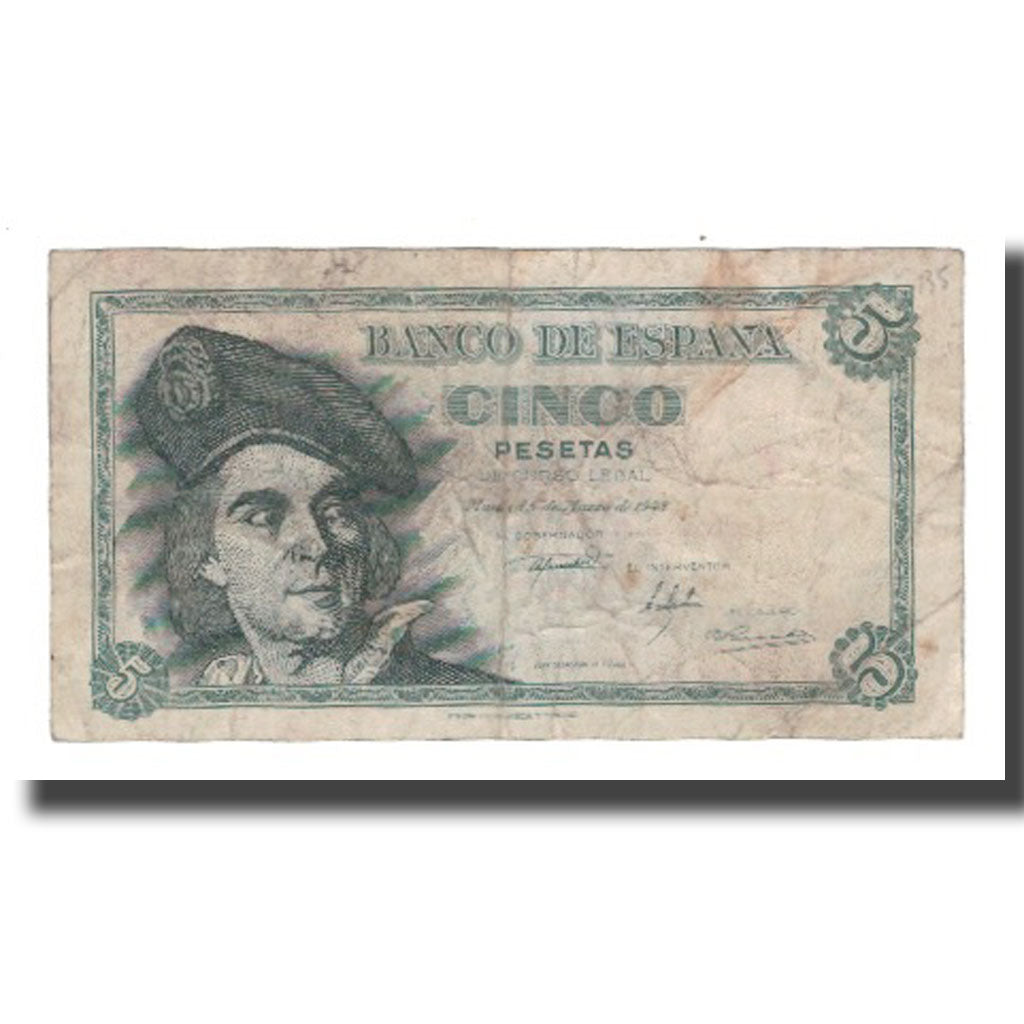 Banknote, Spain, 5 Pesetas, 1948, 1948-03-05, KM:136a, VF(20-25)