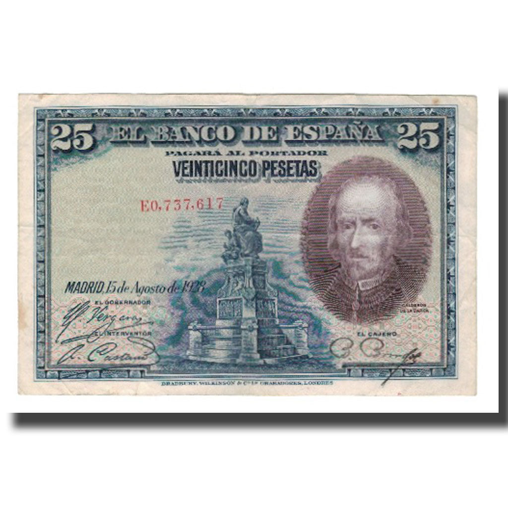 Biljet, Spanje, 25 Pesetas, 1928, 1928-08-15, KM:74b, TTB