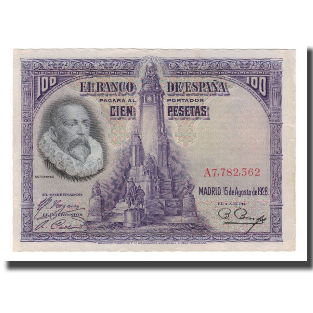 Biljet, Spanje, 100 Pesetas, 1928, 1928-08-15, KM:76a, TTB