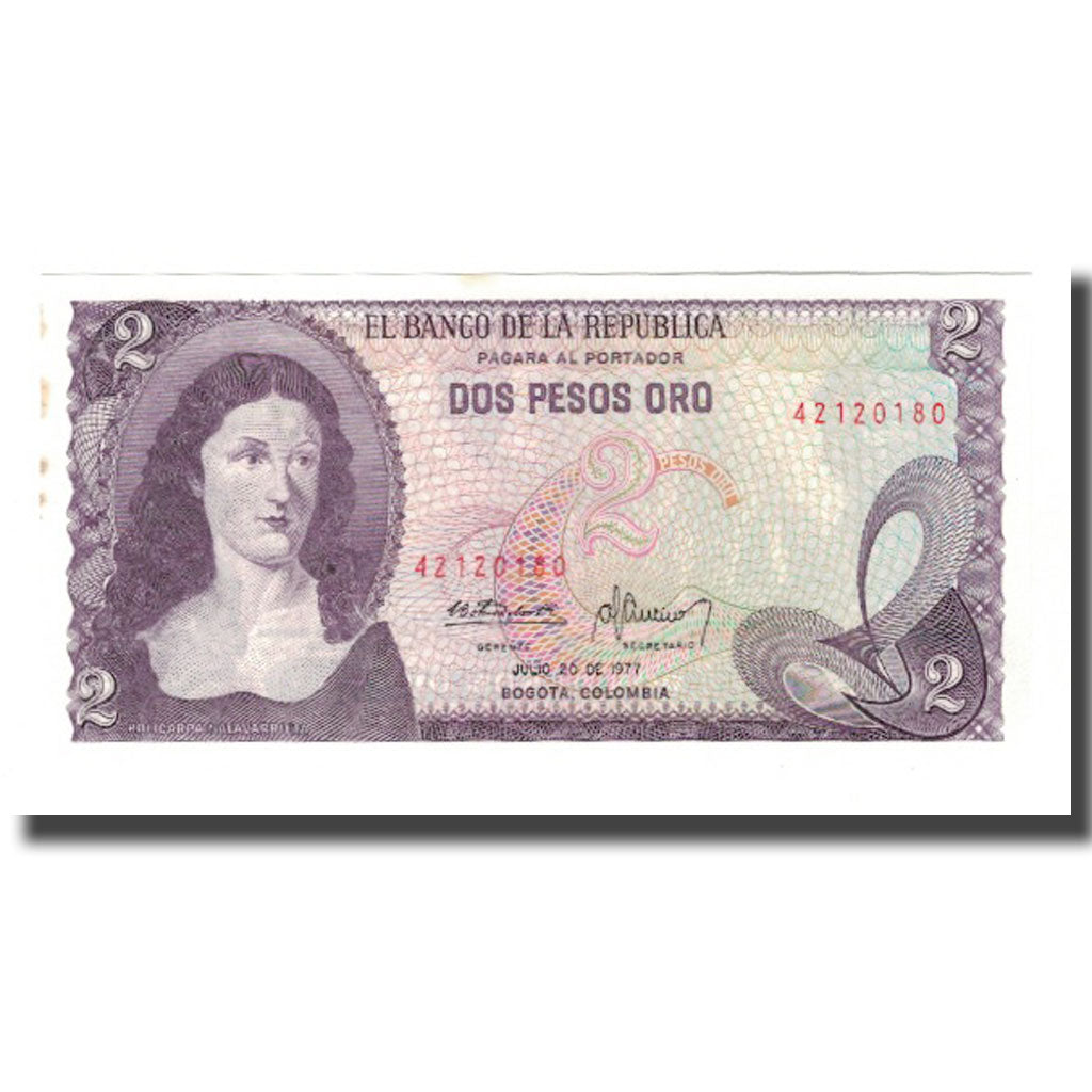 Banknote, Colombia, 2 Pesos Oro, 1977, 1977-07-20, KM:413b, UNC(65-70)