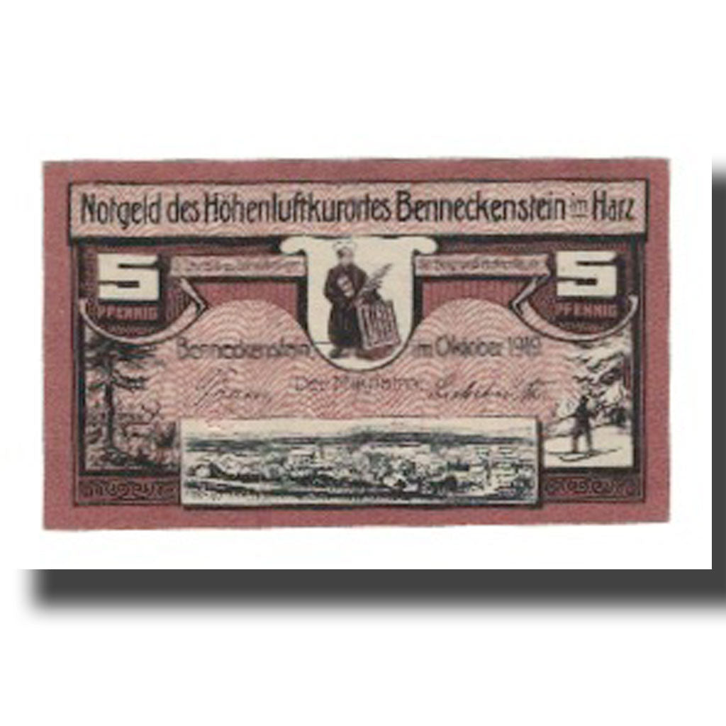 Banknote, Germany, Benneckenstein im Harz Stadt, 5 Pfennig, paysage, 1919