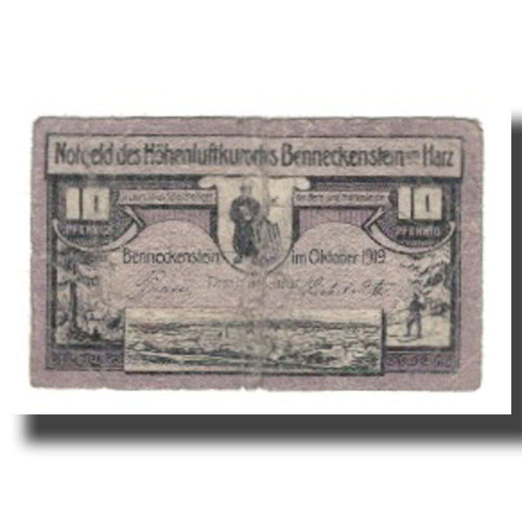 Biljet, Duitsland, Benneckenstein im Harz Stadt, 10 Pfennig, paysage 1, 1919