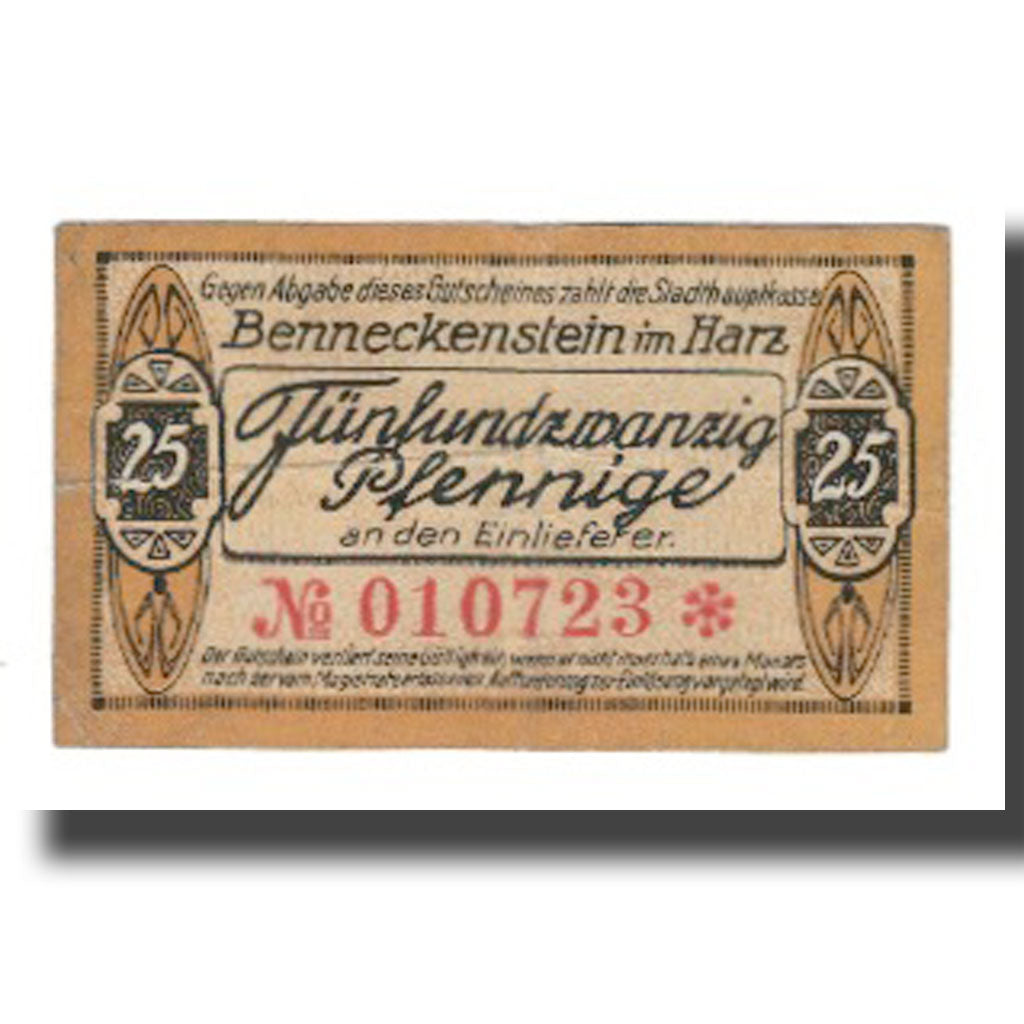 Banknote, Germany, Benneckenstein im Harz Stadt, 25 Pfennig, paysage 3, 1919
