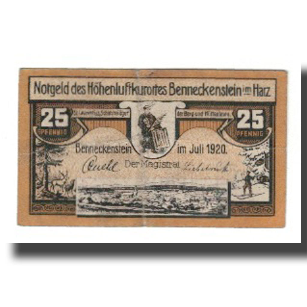 Banknote, Germany, Benneckenstein im Harz Stadt, 25 Pfennig, paysage 3, 1919