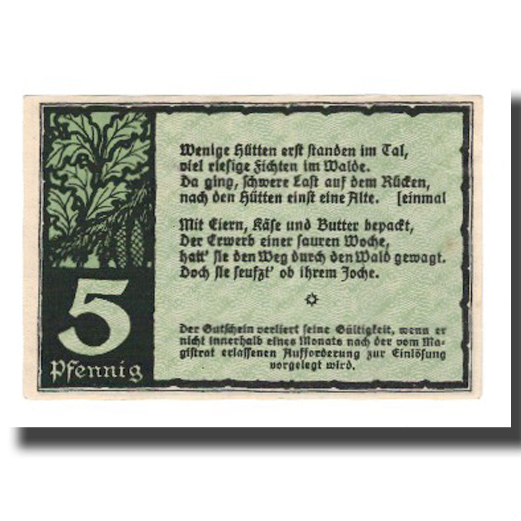 Banknote, Germany, Benneckenstein Stadt, 5 Pfennig, Texte, 1921, AU(55-58)
