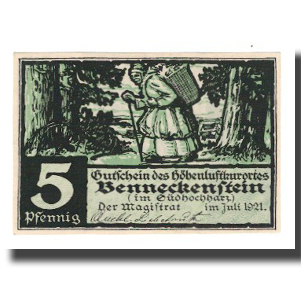 Banknot, Niemcy, Benneckenstein Stadt, 5 Pfennig, texte 1, 1921, AU(55-58)