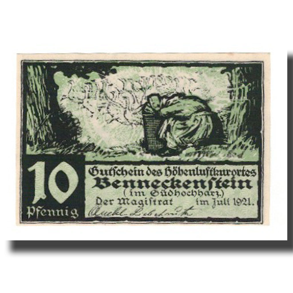 Banknot, Niemcy, Benneckenstein Stadt, 10 Pfennig, Texte 3, 1921, AU(55-58)