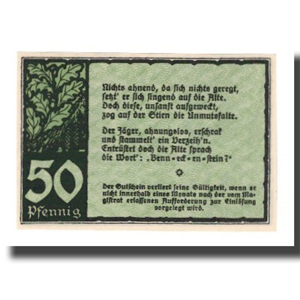 Banknote, Germany, Benneckenstein Stadt, 50 Pfennig, Texte 6, 1921, AU(55-58)