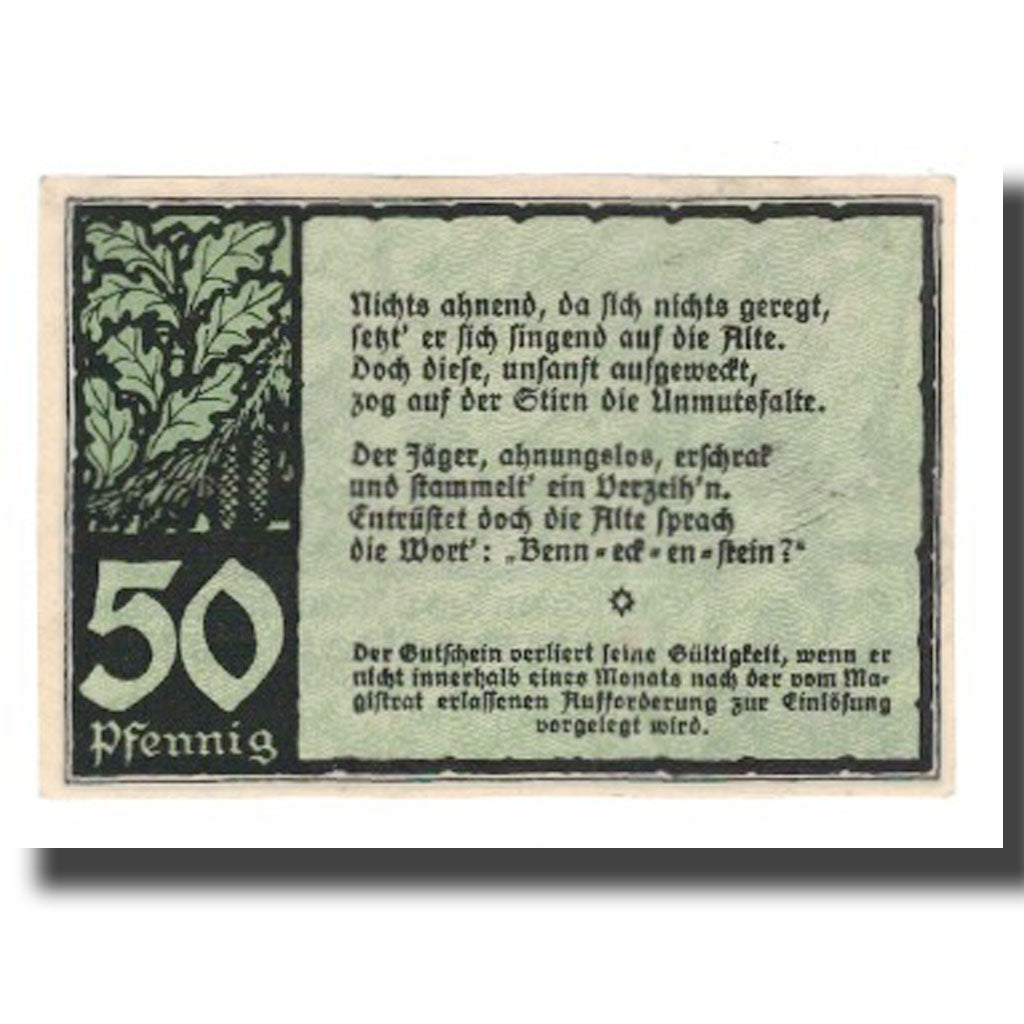 Banknote, Germany, Benneckenstein Stadt, 50 Pfennig, Texte 7, 1921, AU(55-58)