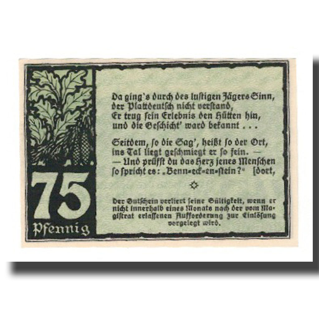Banknote, Germany, Benneckenstein Stadt, 75 Pfennig, Texte 9, 1921, AU(55-58)