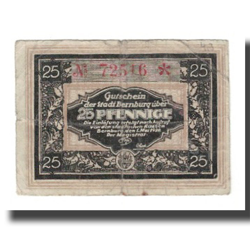 Banknote, Germany, Bernburg Stadt, 25 Pfennig, château, 1920, 1920-05-01