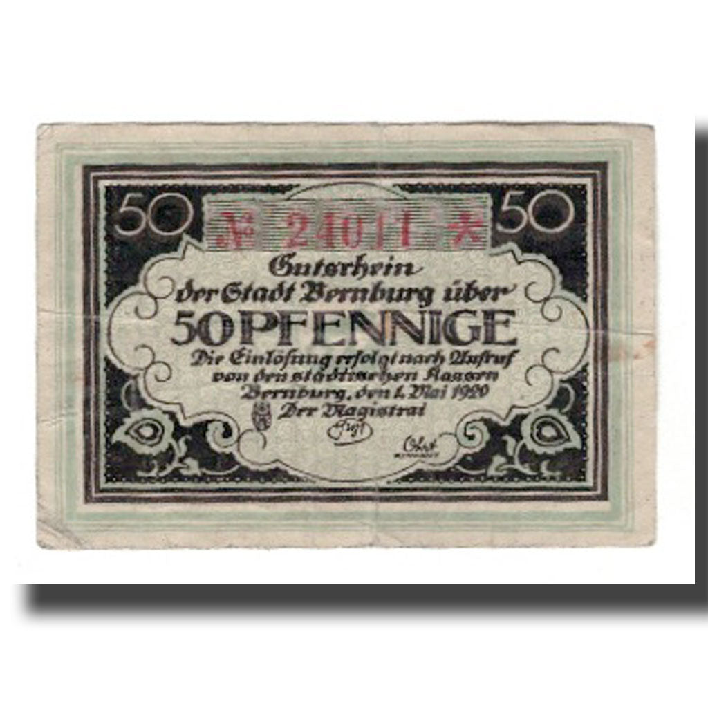 Billet, Allemagne, Bernburg Stadt, 50 Pfennig, paysage 1, 1920, 1920-05-01, TB