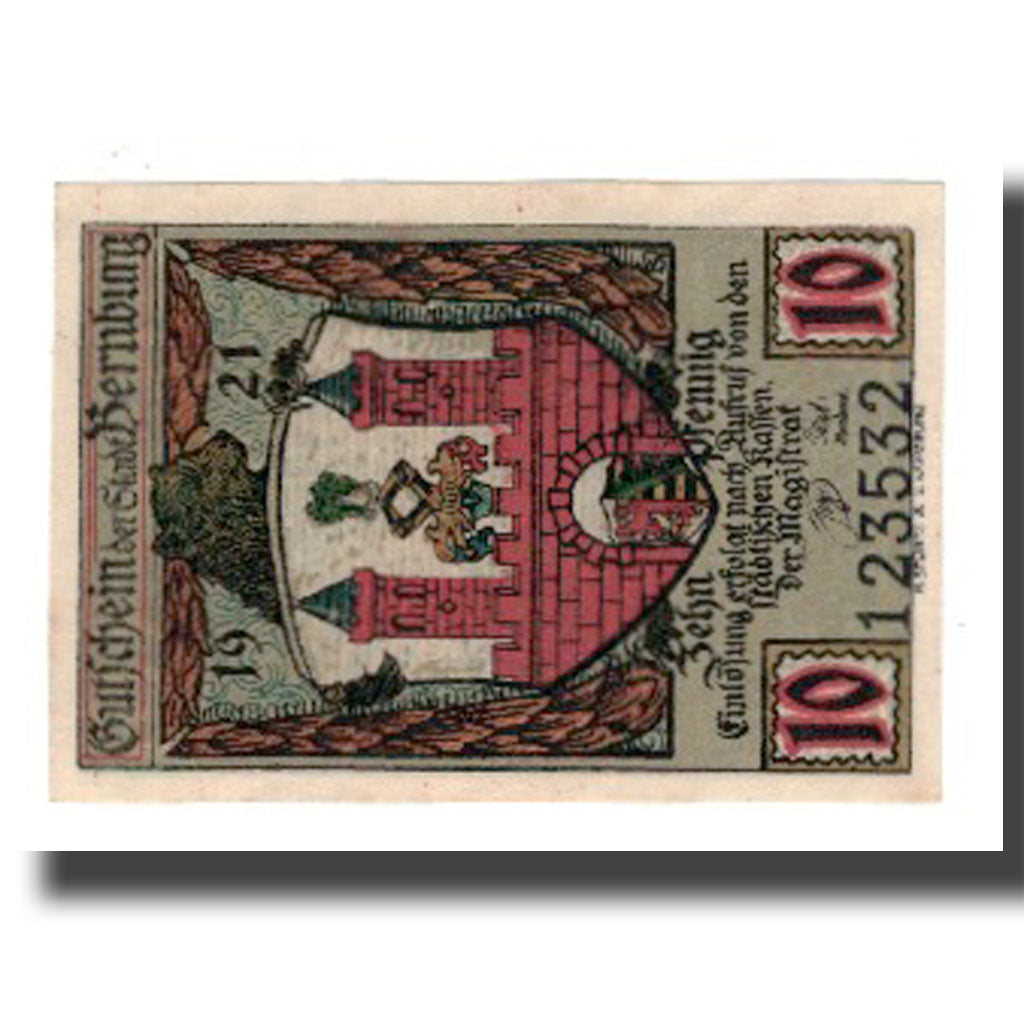 Banconote, Germania, Bernburg Stadt, 10 Pfennig, personnage 1, 1921, FDS