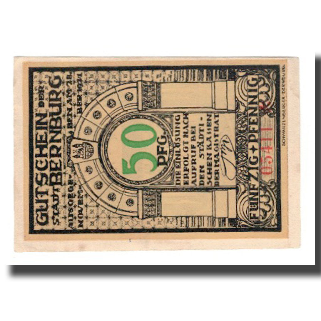 Banknote, Germany, Bernburg Stadt, 50 Pfennig, Batiment, 1921, 1921-11-28