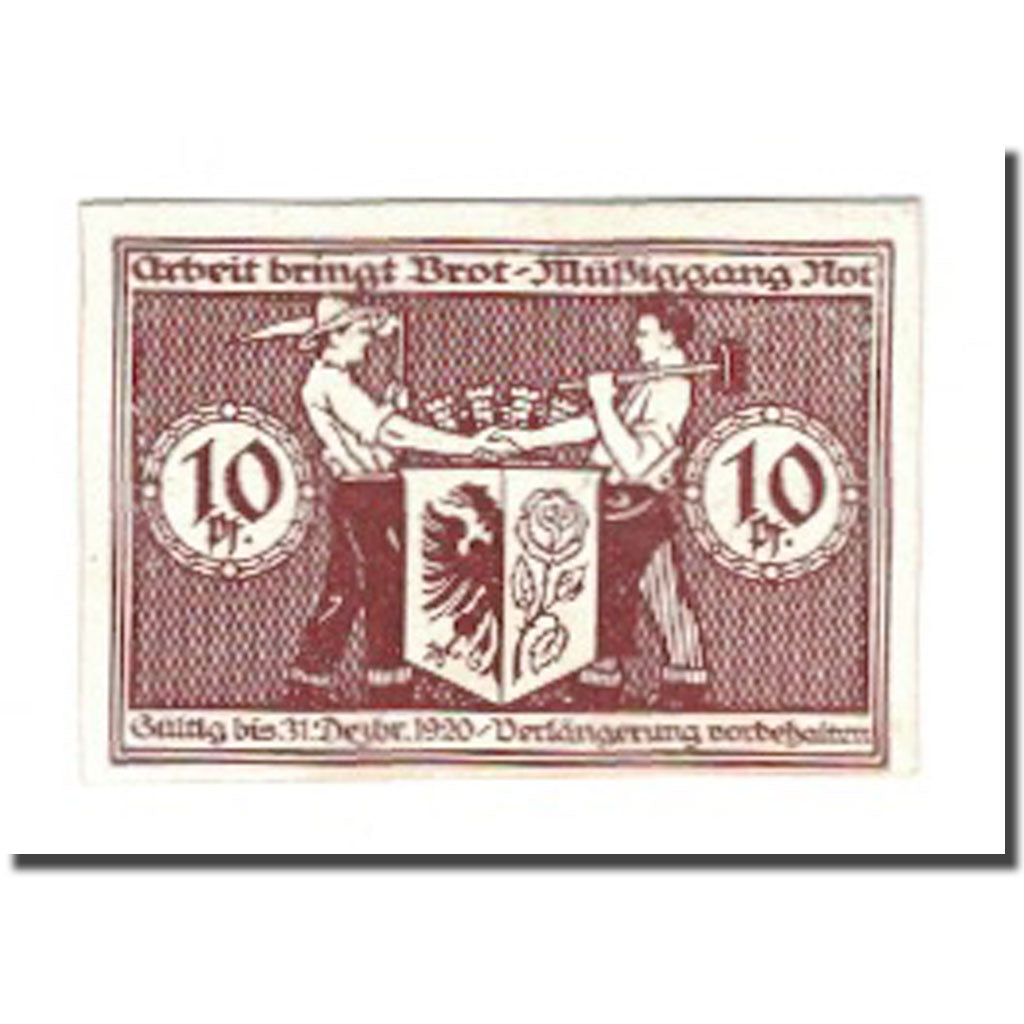 Banknote, Germany, Bismark Stadt, 10 Pfennig, personnage 1, 1920, 1920-12-31