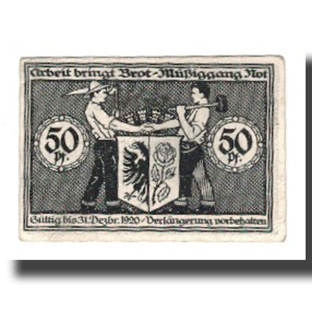 Banknot, Niemcy, Bismark Stadt, 50 Pfennig, personnage 1, 1920, 1920-12-31