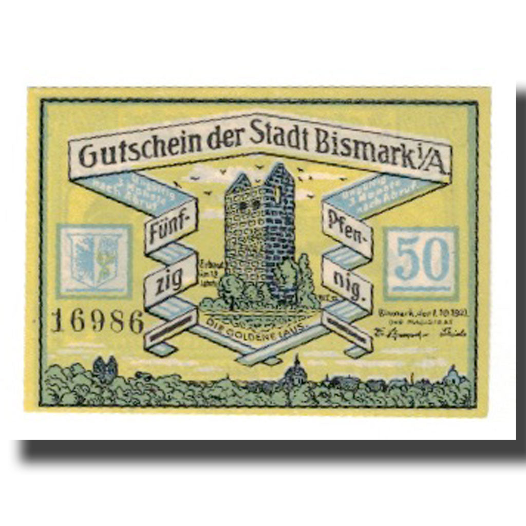 Banknote, Germany, Bismark Stadt, 50 Pfennig, personnage 2, 1921, 1921-10-01