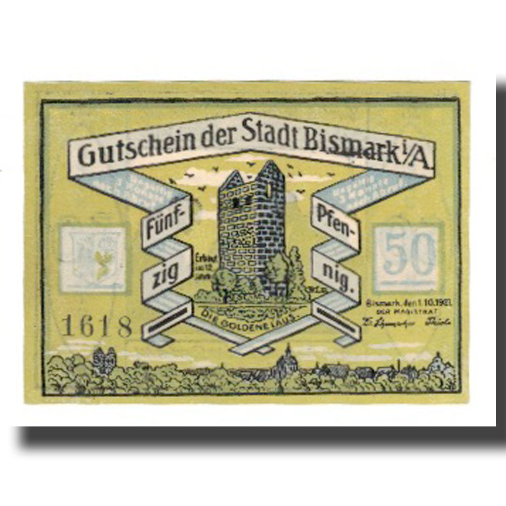 Billete, Alemania, Bismark Stadt, 50 Pfennig, personnage 4, 1921, 1921-10-01