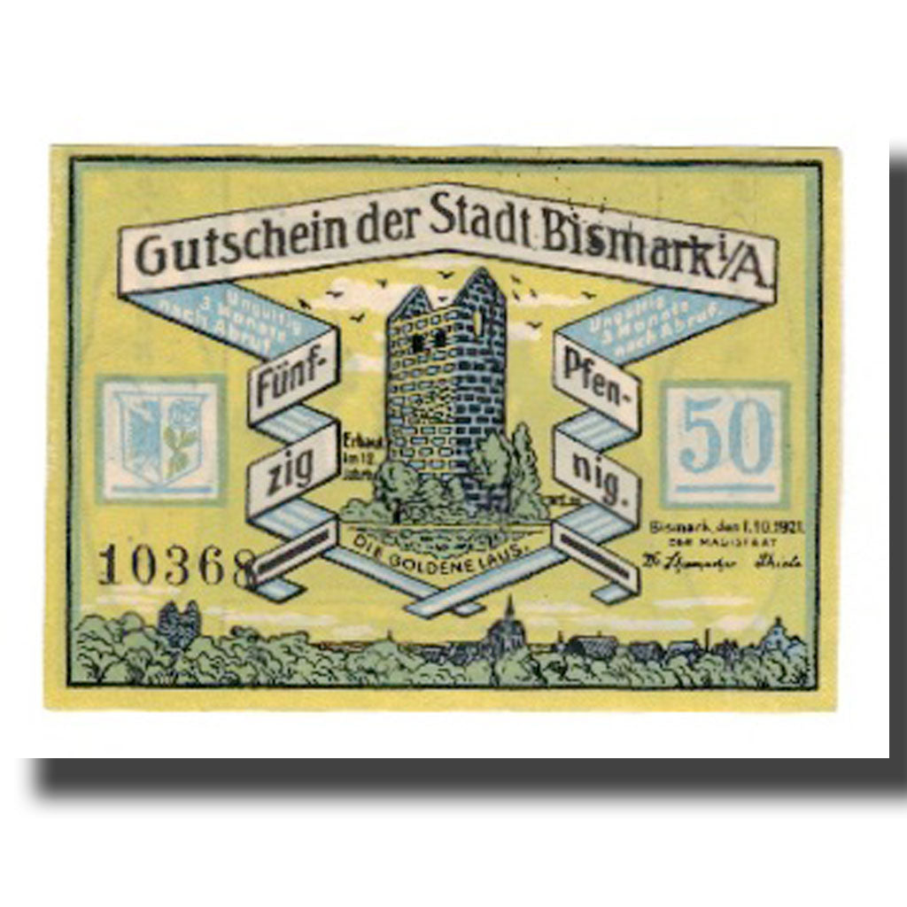 Biljet, Duitsland, Bismark Stadt, 50 Pfennig, personnage 5, 1921, 1921-10-01