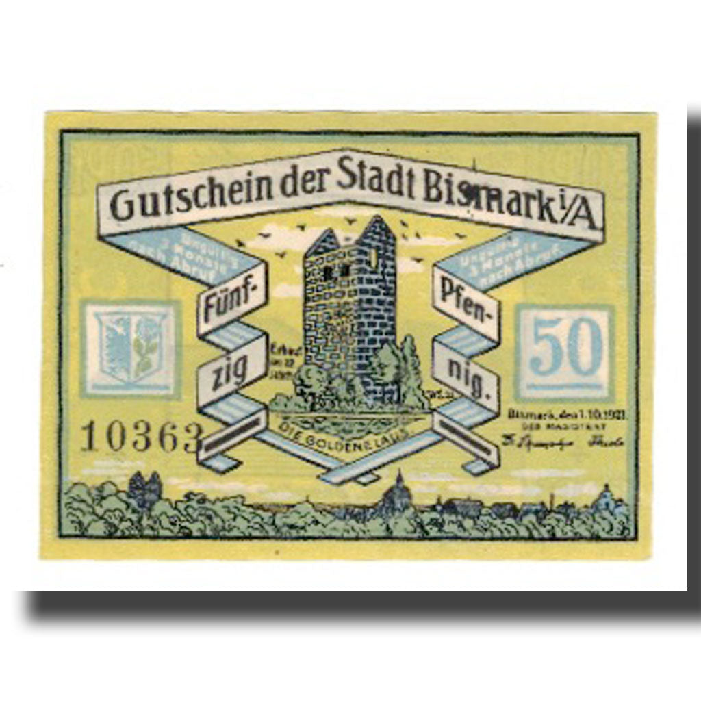 Billete, Alemania, Bismark Stadt, 50 Pfennig, Animal 1, 1921, 1921-10-01, UNC