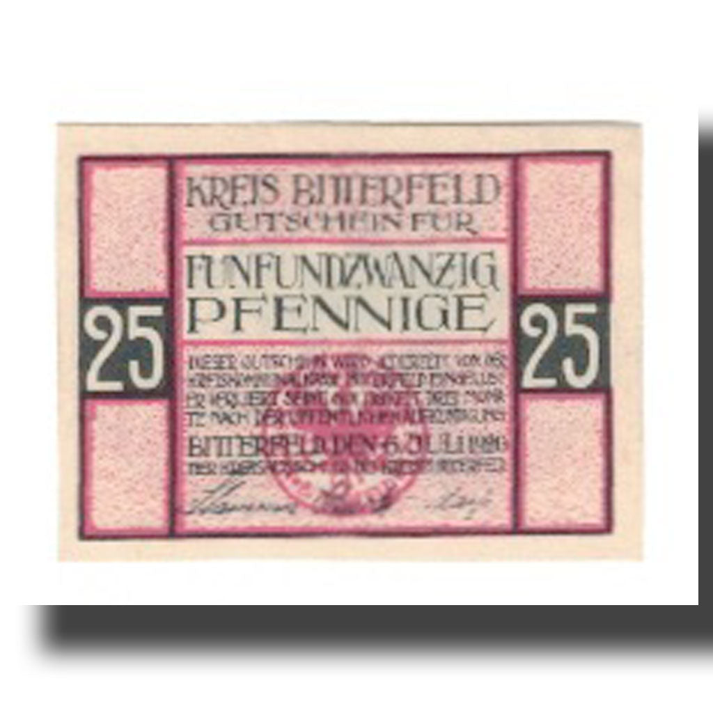 Billete, Alemania, Bitterfeld Kreis, 25 Pfennig, paysage 1, 1920, 1920-07-06