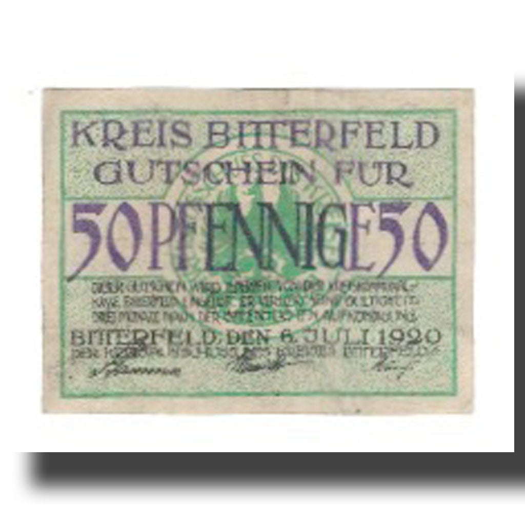 Banknot, Niemcy, Bitterfeld Kreis, 50 Pfennig, paysage 3, 1920, 1920-07-06