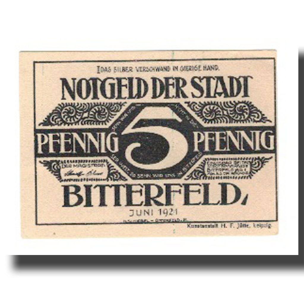 Billete, Alemania, Bitterfeld Stadt, 5 Pfennig, N.D, 1921, EBC, Mehl:111.1