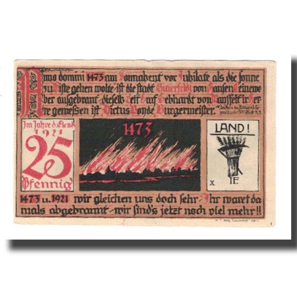 Biljet, Duitsland, Bitterfeld Stadt, 25 Pfennig, église 3, 1921, NIEUW