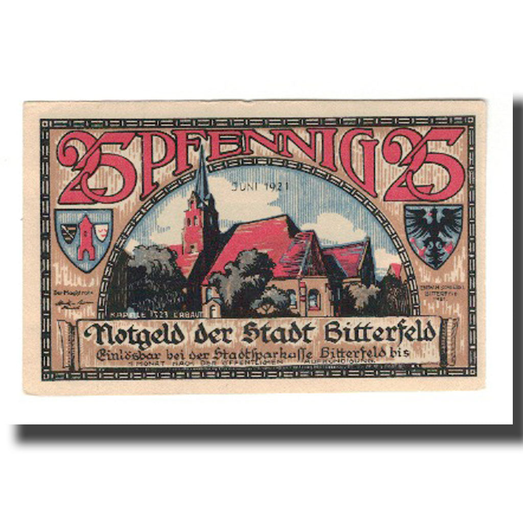 Biljet, Duitsland, Bitterfeld Stadt, 25 Pfennig, église 3, 1921, NIEUW
