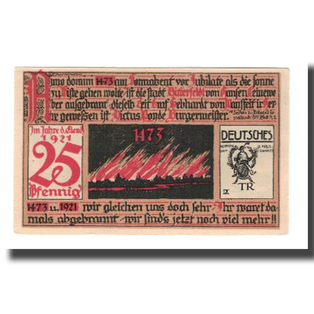 Biljet, Duitsland, Bitterfeld Stadt, 25 Pfennig, église 4, 1921, NIEUW