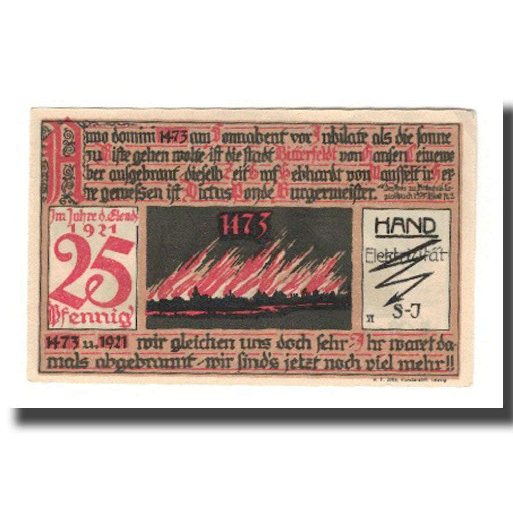 Biljet, Duitsland, Bitterfeld Stadt, 25 Pfennig, Eglise 7, 1921, NIEUW
