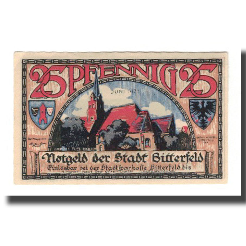 Biljet, Duitsland, Bitterfeld Stadt, 25 Pfennig, Eglise 7, 1921, NIEUW