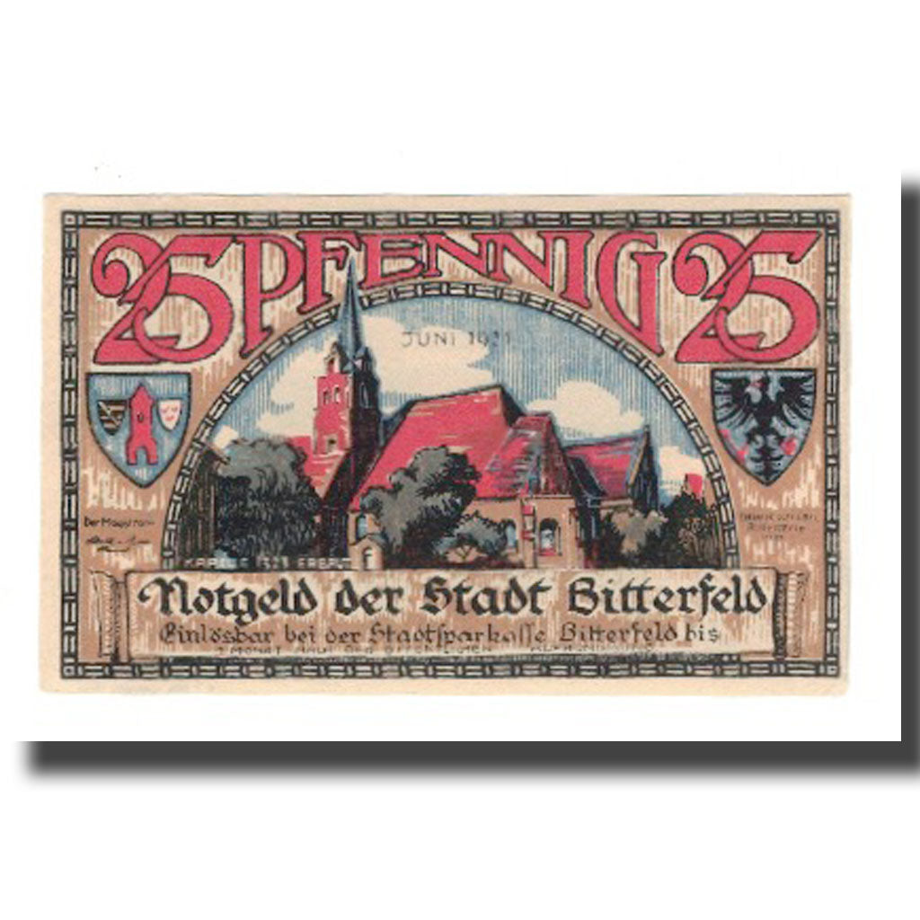 Biljet, Duitsland, Bitterfeld Stadt, 25 Pfennig, Eglise 8, 1921, NIEUW