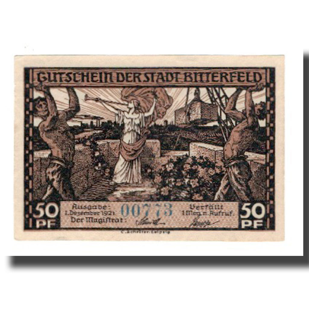 Banknote, Germany, Bitterfeld Stadt, 50 Pfennig, Trains, 1921, 1921-12-01