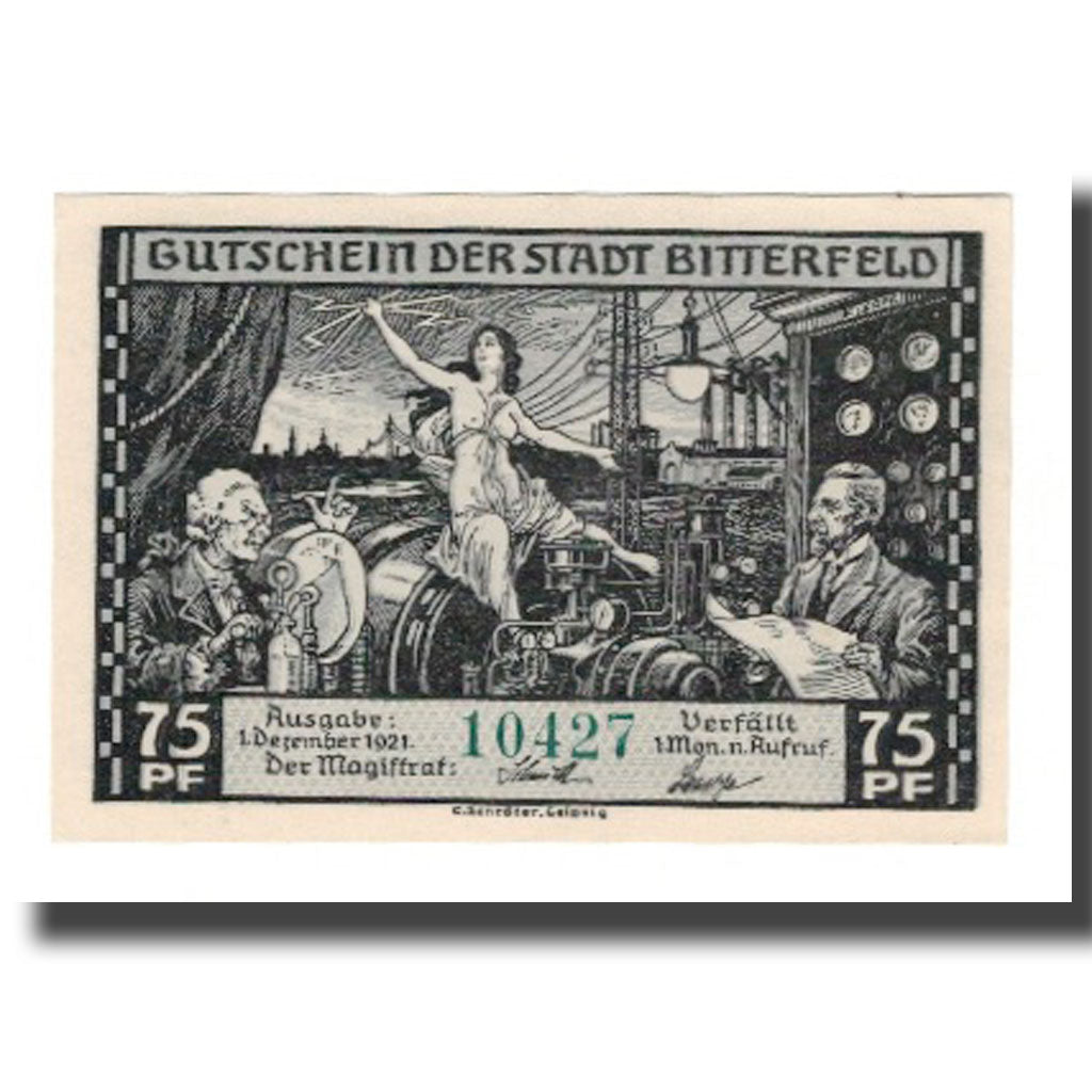Banconote, Germania, Bitterfeld Stadt, 75 Pfennig, Machines, 1921, 1921-12-01